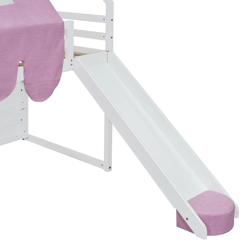 Twin Loft Bed with Play Tent and House Design, 250lb Capacity, Slide & Ladder