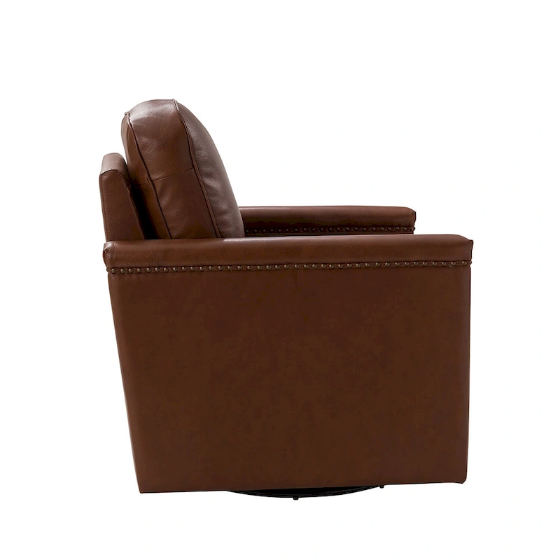 Rita Classic Genuine Leather Swivel Armchair With Nailhead Trims Set Of 2 By HULALA HOME