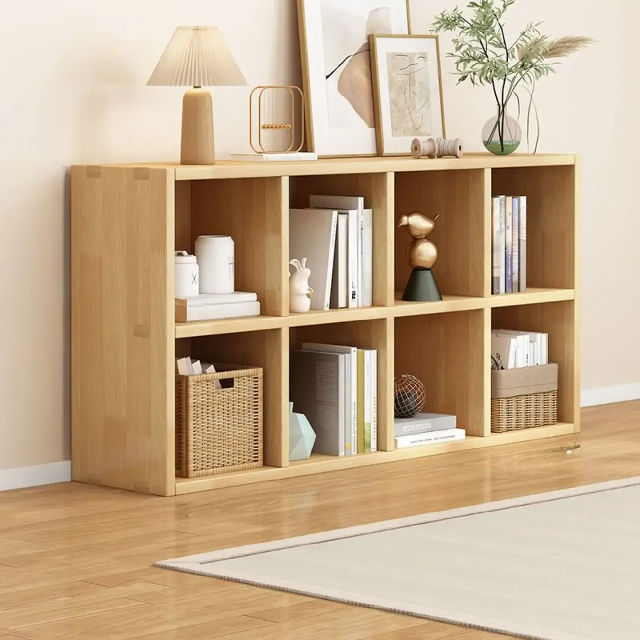 Modern Oak Bookcase Spacious Shelves Multi-Cabinets