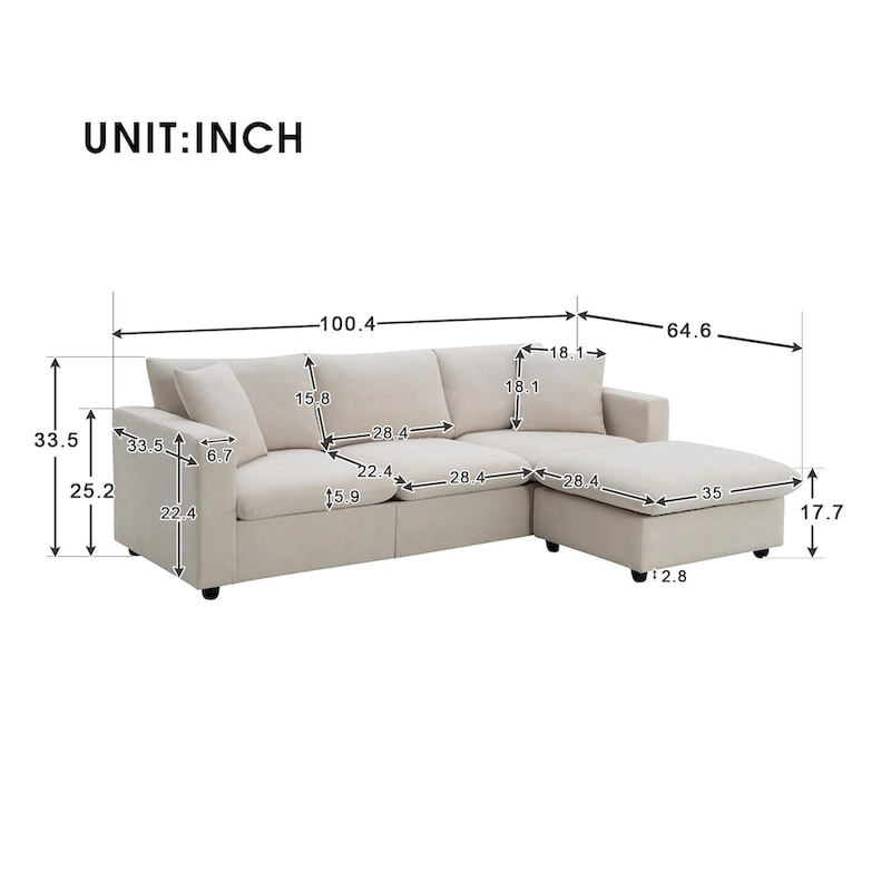 Modern L-shaped 4-Seat Sectional Sofa Couch Set with Ottoman