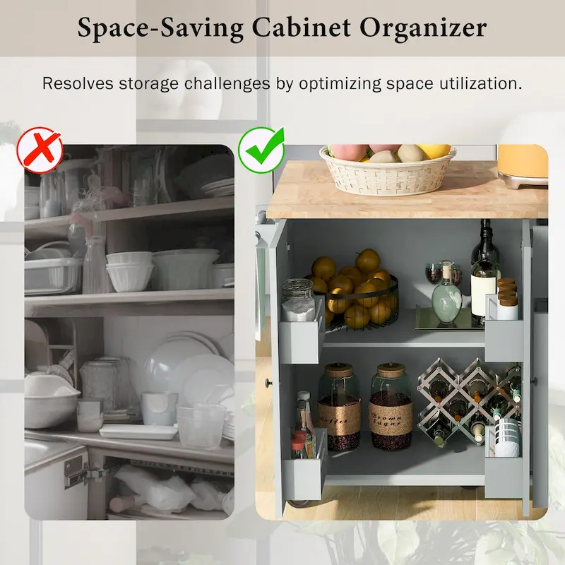 53.9 Kitchen Island Cart with Drop Leaf on Wheels