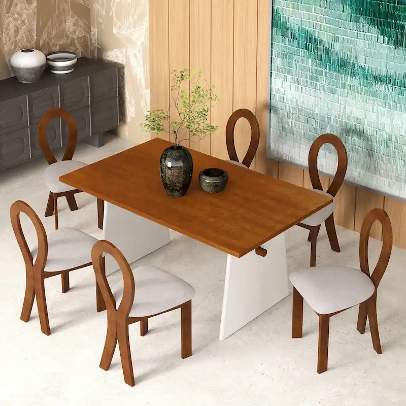 Modern 7-Piece Dining Table Set with 6 Upholstered Chairs