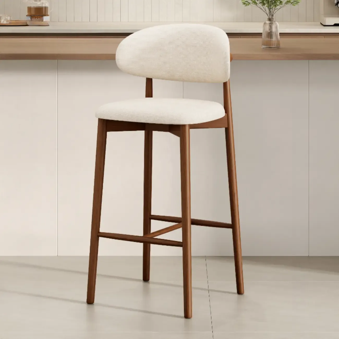 Mid Century Modern Upholstered Bar Stool with Back