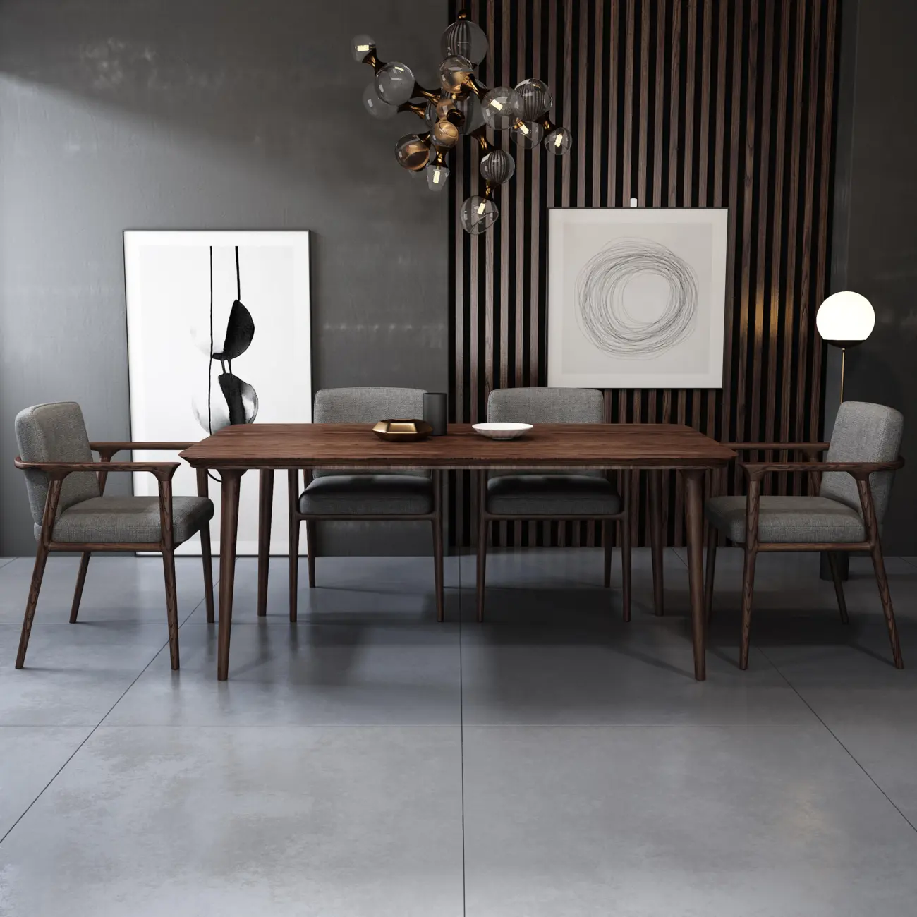 Modern Upholstered Dining Chair Square Shape with Wood Arms