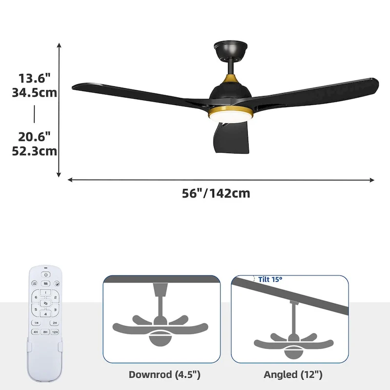 Moasis 56 ack Gold Ceiling Fan 3-Blade Modern Smart Reversible Ceiling Fan