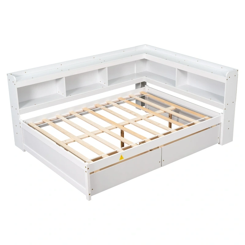 Full Bed with L-shaped Bookcases, Drawers ,Espresso