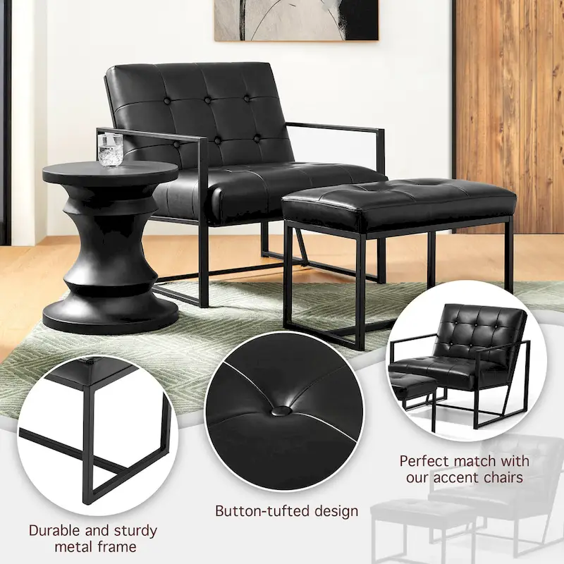 Glitzhome 24W Modern PU Leather Button-tufted Ottoman Foot Stool