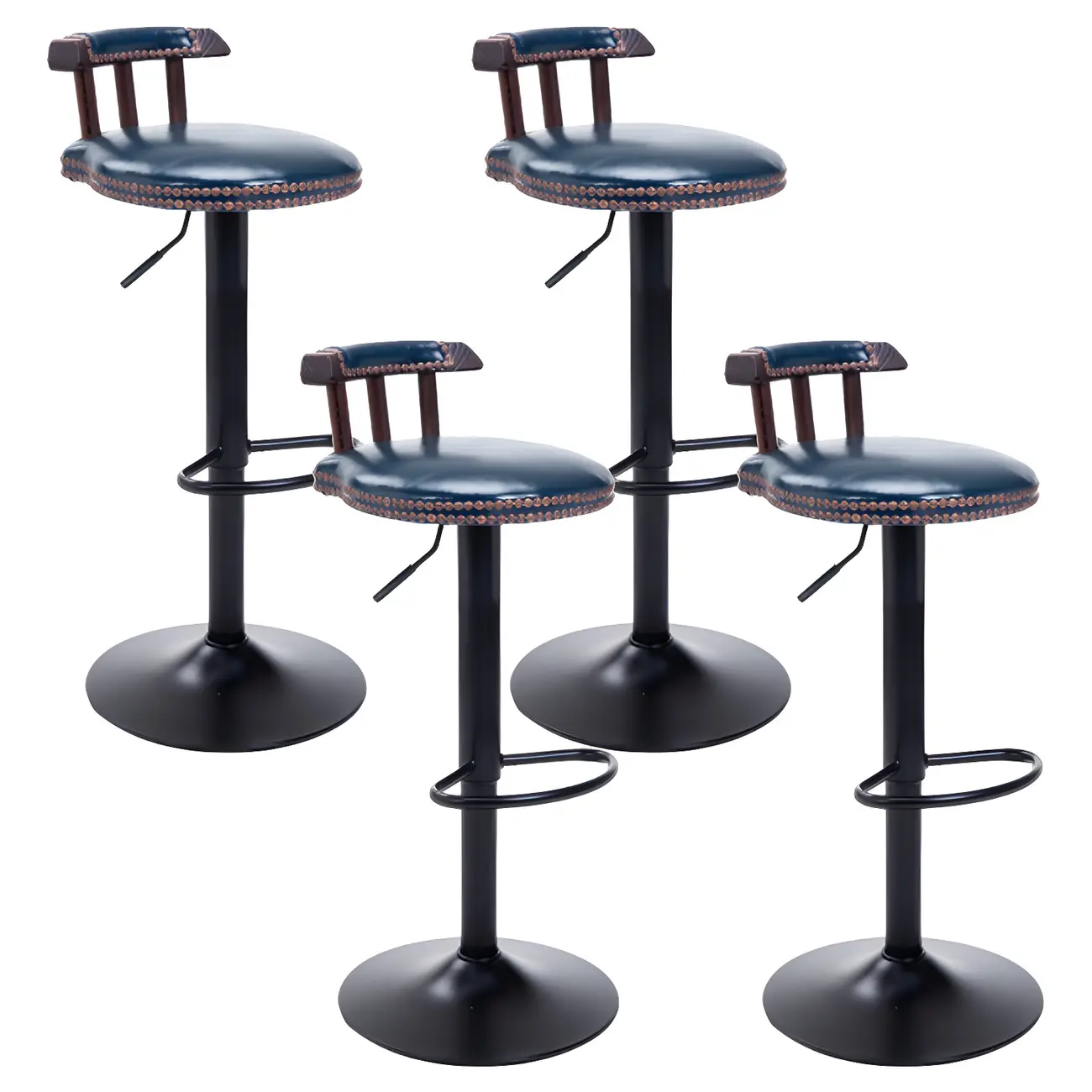 Industrial Round Leather Adjustable Bar Stools
