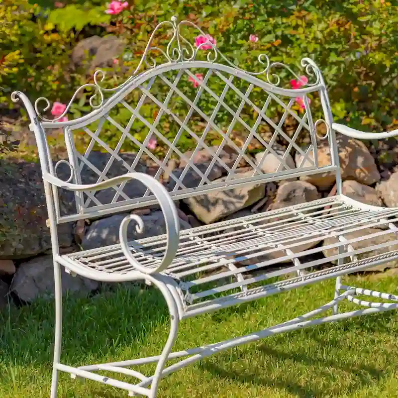 Iron Garden Bench  Stephania  in Antique White