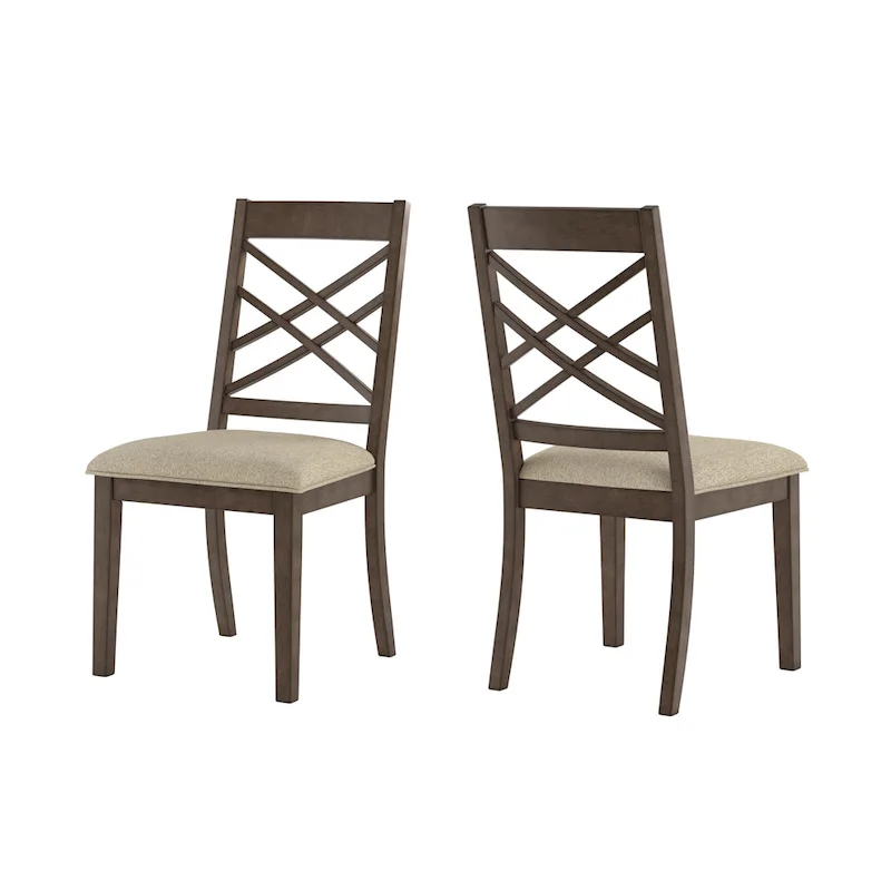 Espresso Finish Upholstered Dining Chairs with Lattice Back - Set of 2