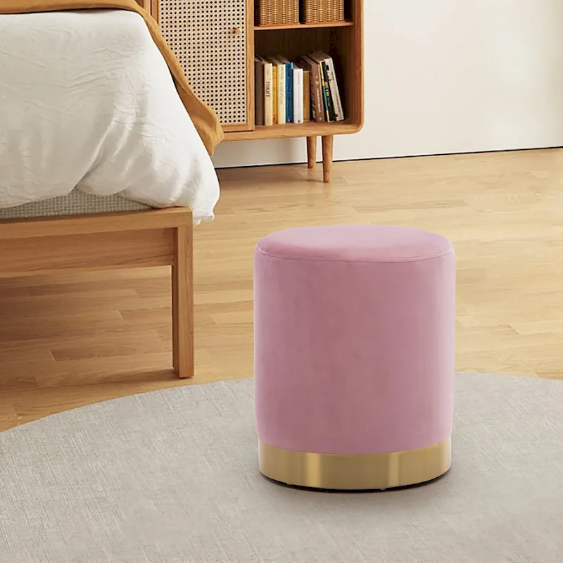 Small Round Velvet Ottoman Upholstered Foot Stool