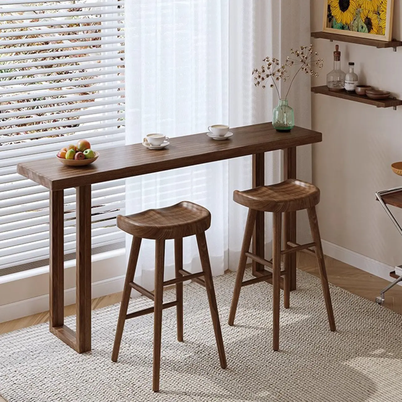 Wooden Backless Bar Set with Footrests & Sled Base