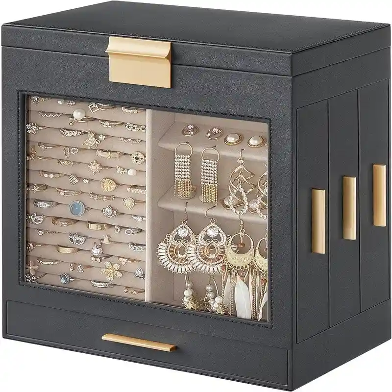 Jewelry Box with Glass Window - 6.1D x 10.3W x 12.6H