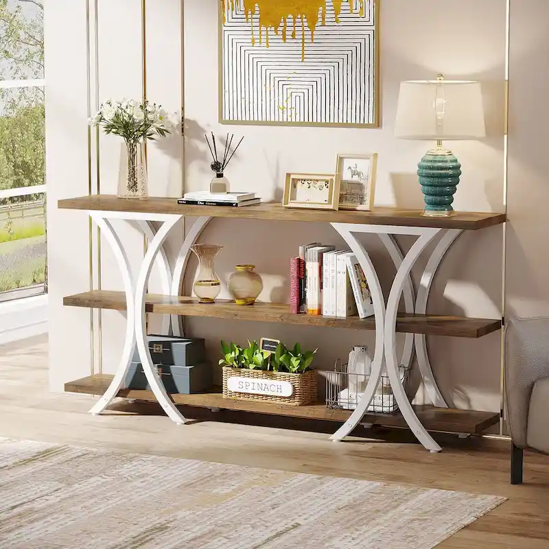 70.8 Inch Narrow Console Table with 3 Tier Shelves