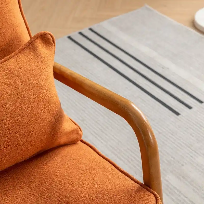 SEYNAR Mid Century Boucle Uplostered Soild Wood Accent Armchair with Pillow