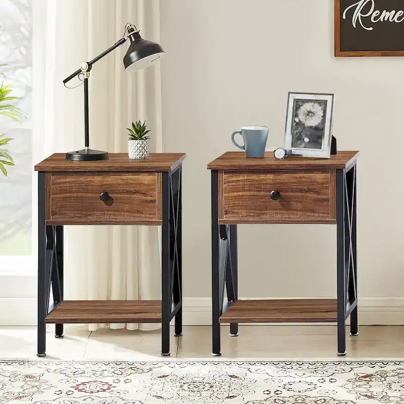 VECELO 3-Pieces Bed Frame with Wood Headboard and Modern Nightstands Set of 2