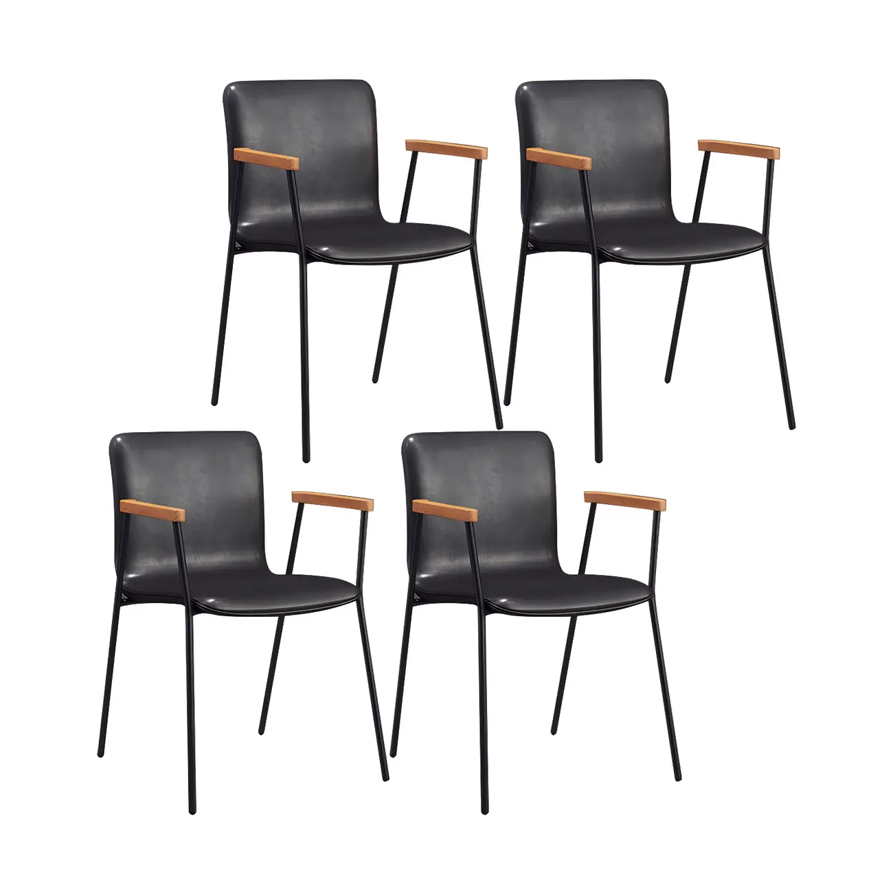 Leather Metal Legs Armrest Backrest Dining Chair