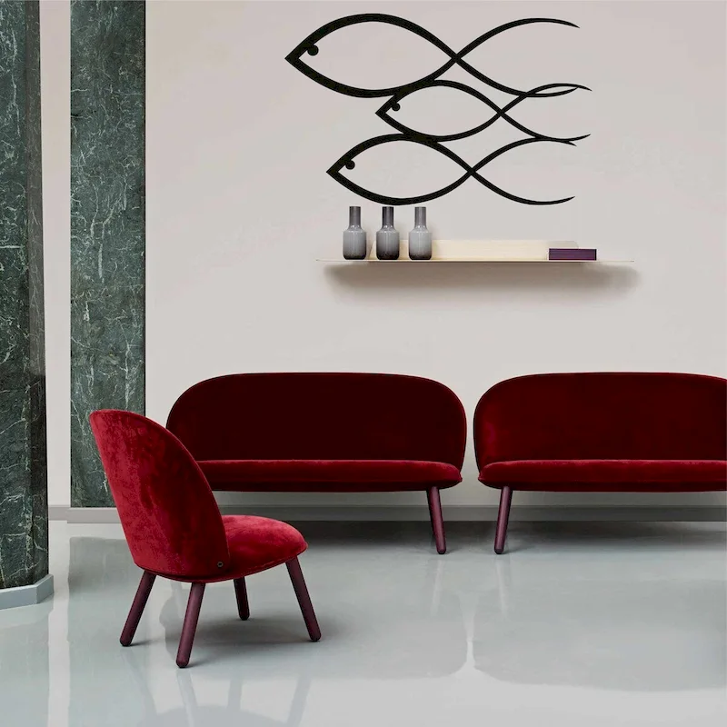 Fish Family Metal Wall Decor for Home and Outside - Wall-Mounted Geometric Wall Art Decor