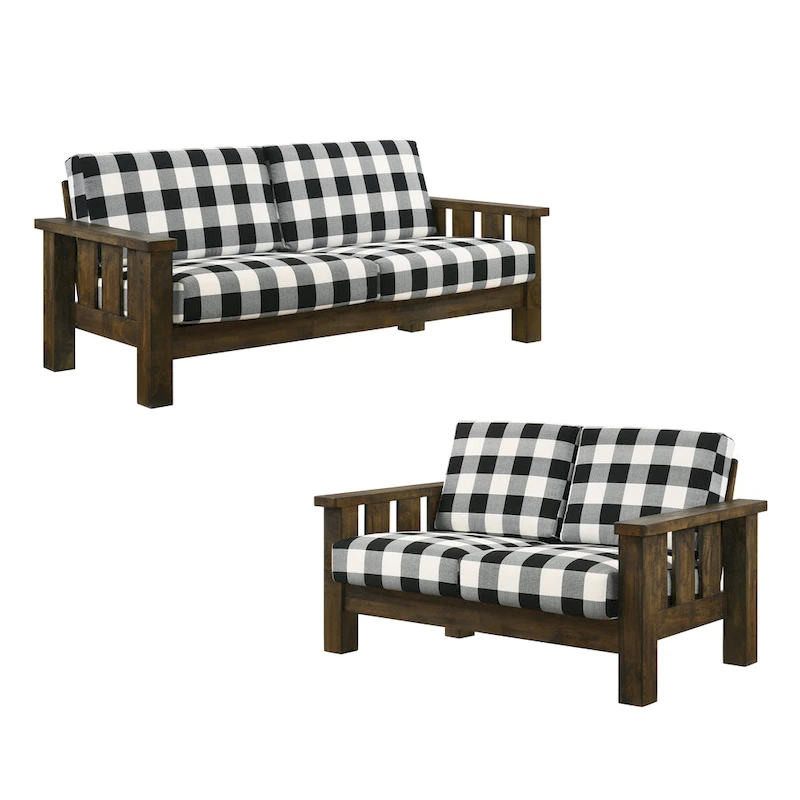 Jimo Rustic Oak and Linen Fabric 2-Piece Sofa Set by Furniture of America