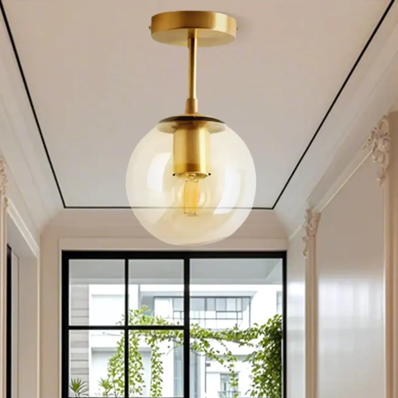 Minimalist Clear Globe Glass Semi Flush Mount Ceiling Light