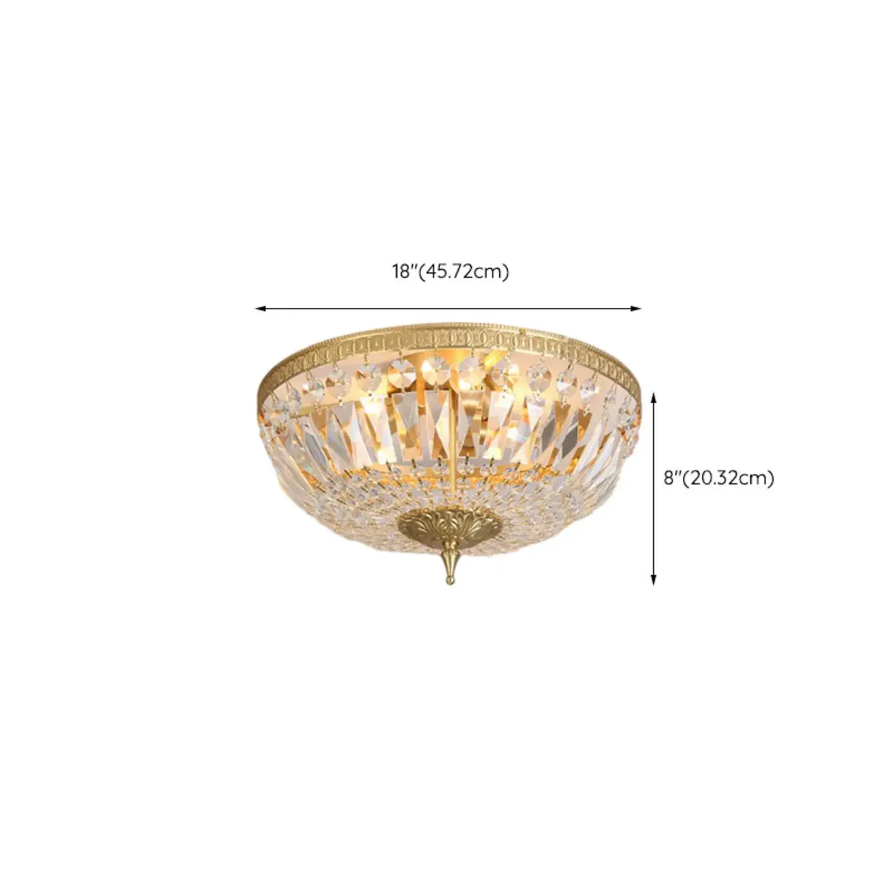 European Classical Crystal Brass Drum Flush Ceiling Light