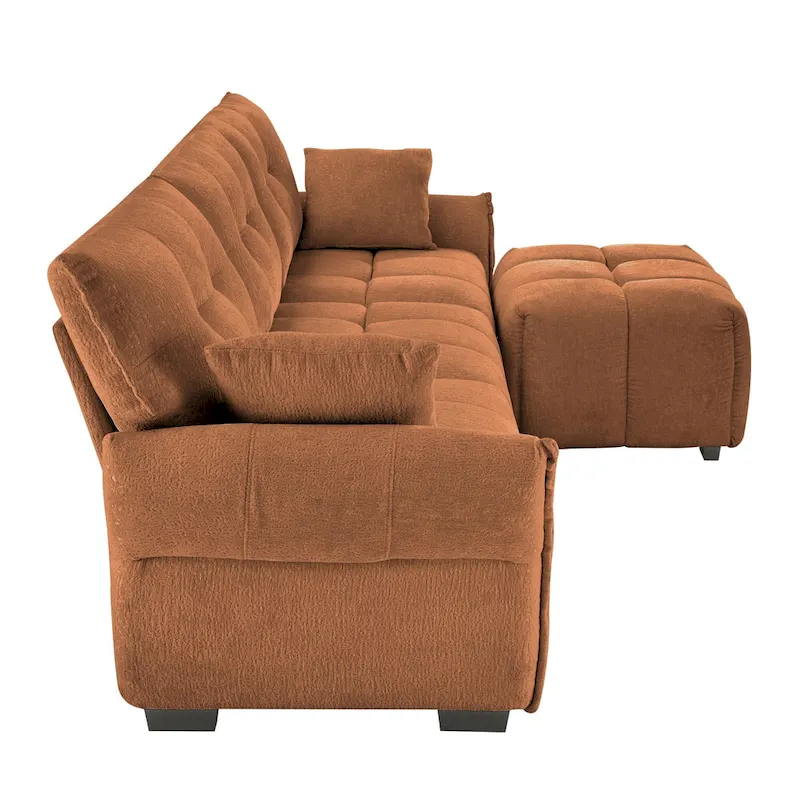 110.2 Chenille 3-Seater Sofa Set with Ottoman and Pillows, Solid Wood Frame and High-Resilience Cushions