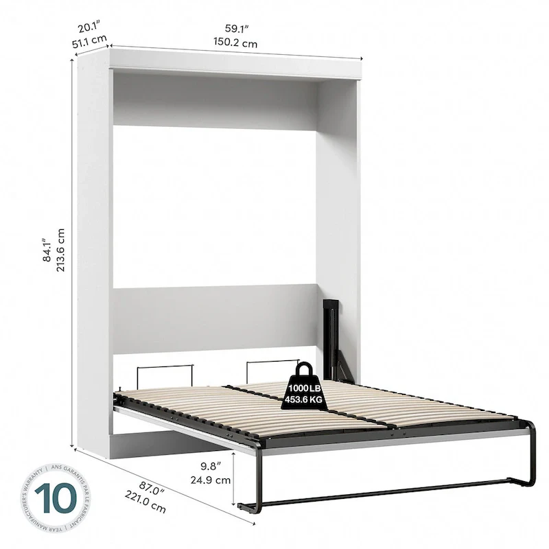 60W Full Murphy Bed with Dual Piston System