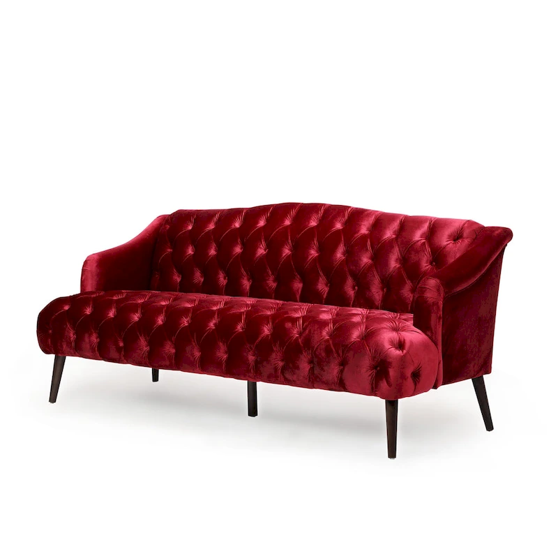 Modern 73.25 Button Tufted 3-Seater Sofa with Birch Legs