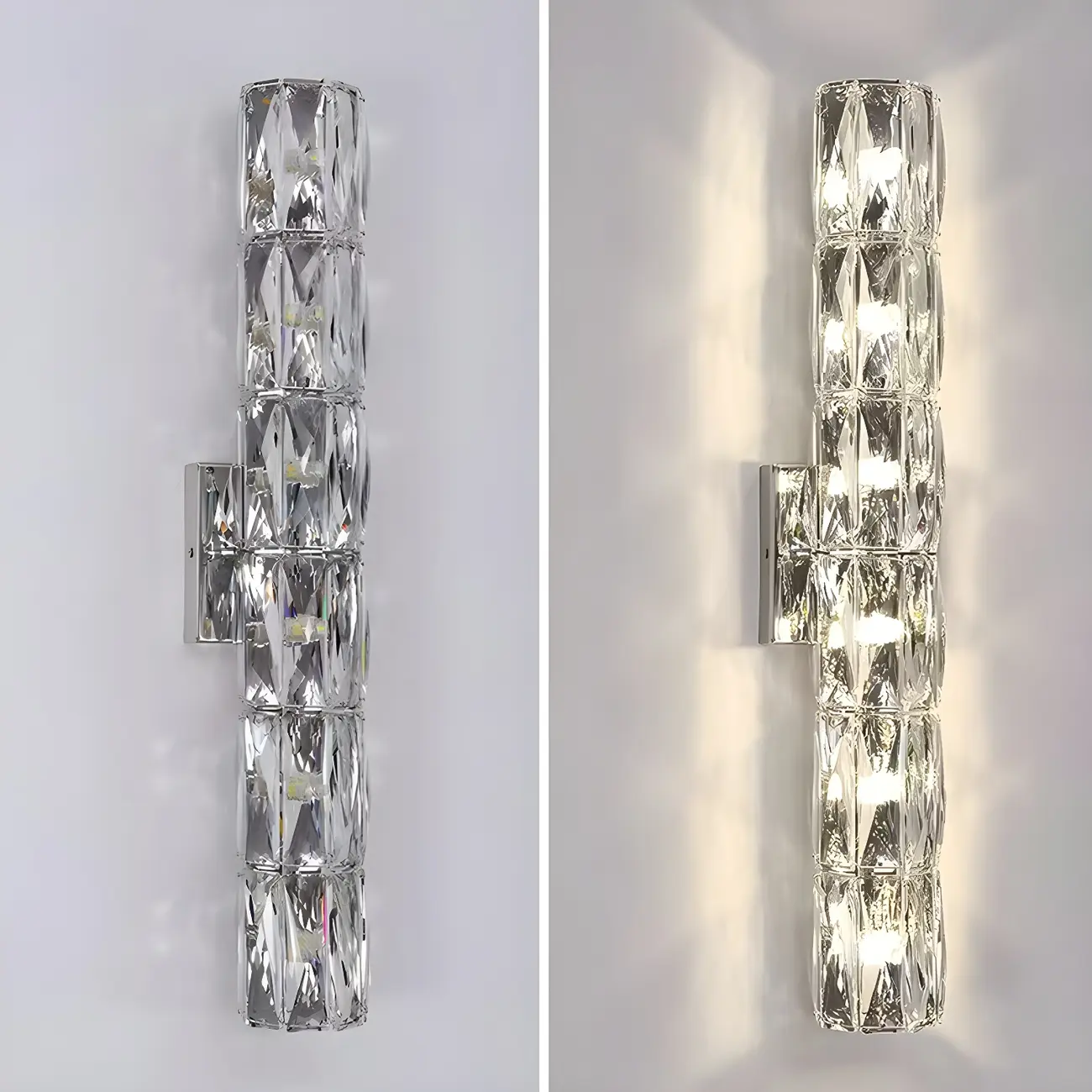 Modern 4-Light Chrome Crystal Cylinder Wall Sconce Light Fixture