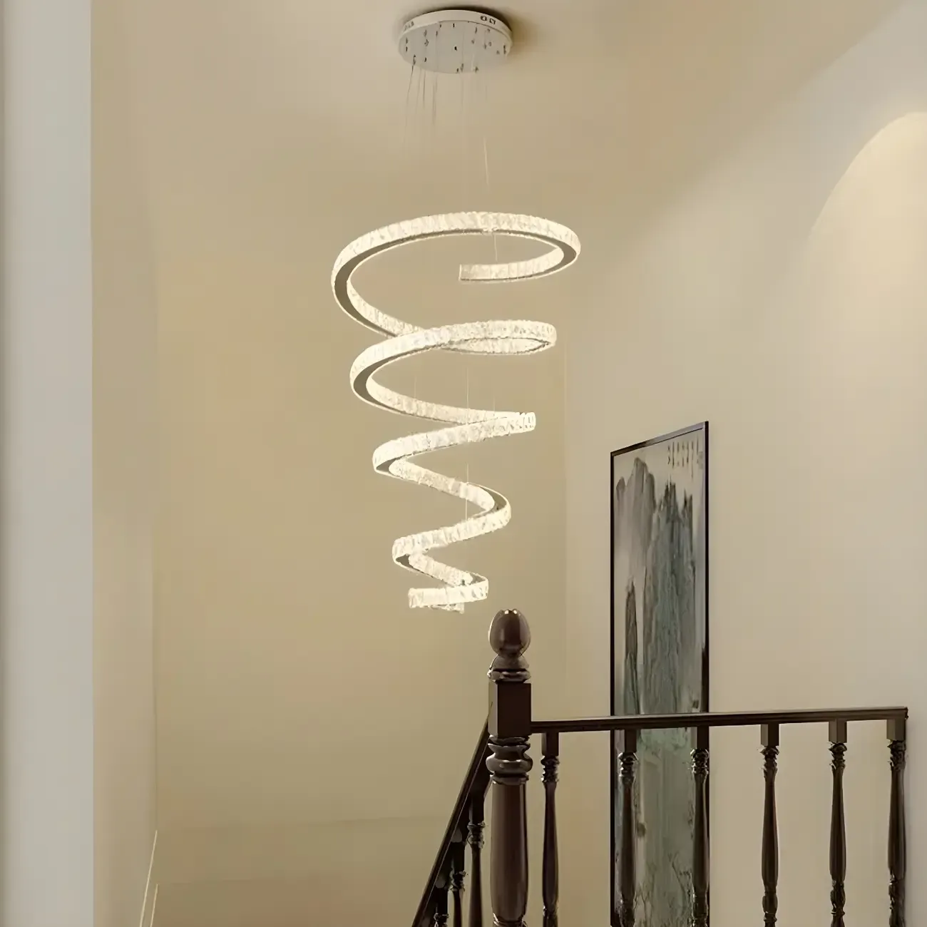 Large Modern Spiral LED Ceiling Crystal Chandelier Tiered Light
