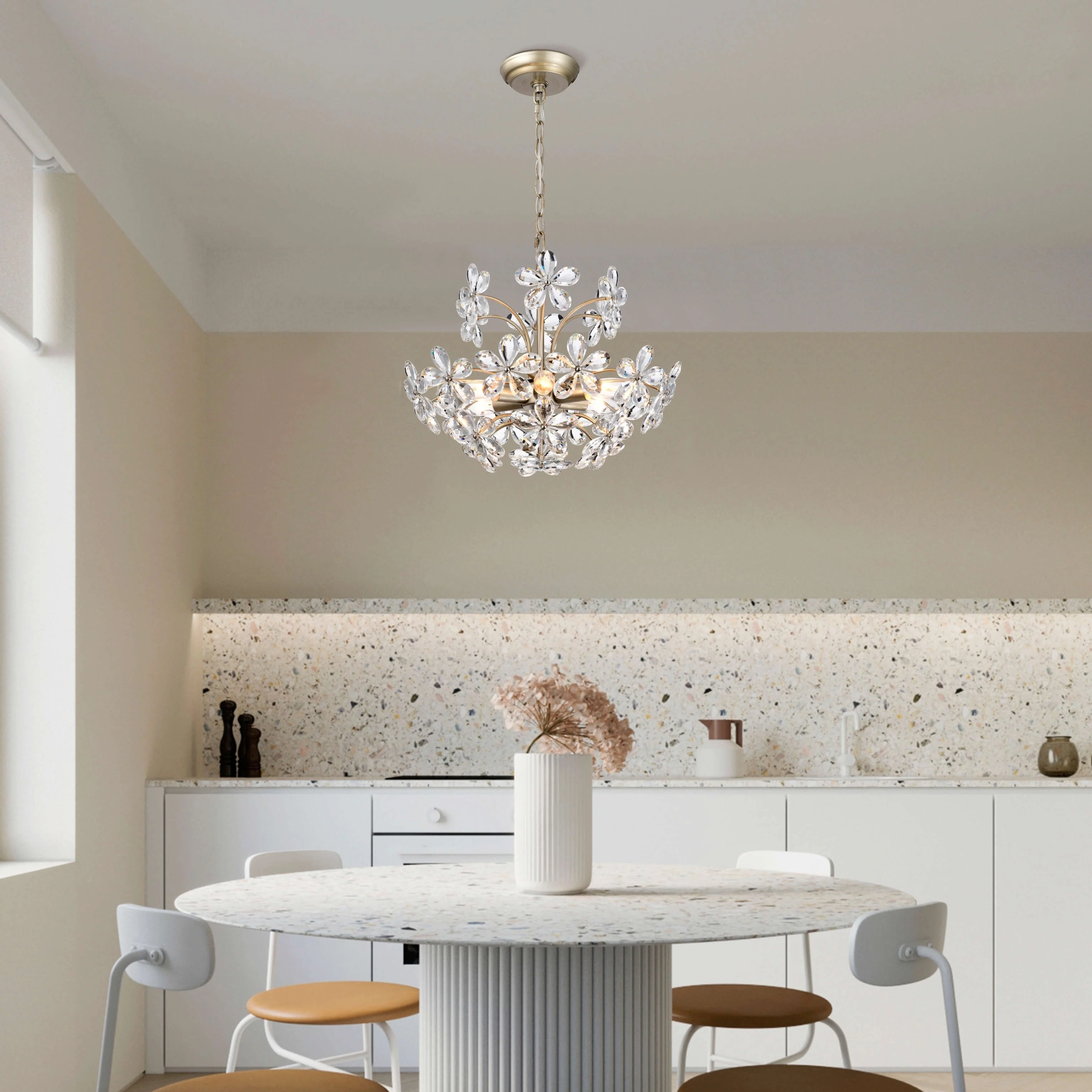 Rosa 6-Light Brushed Silver-ish Champagne Flower Crystal Chandelier