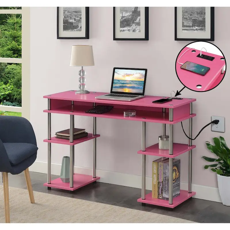 Designs2Go No Tools Student Desk with Charging Station and Shelves