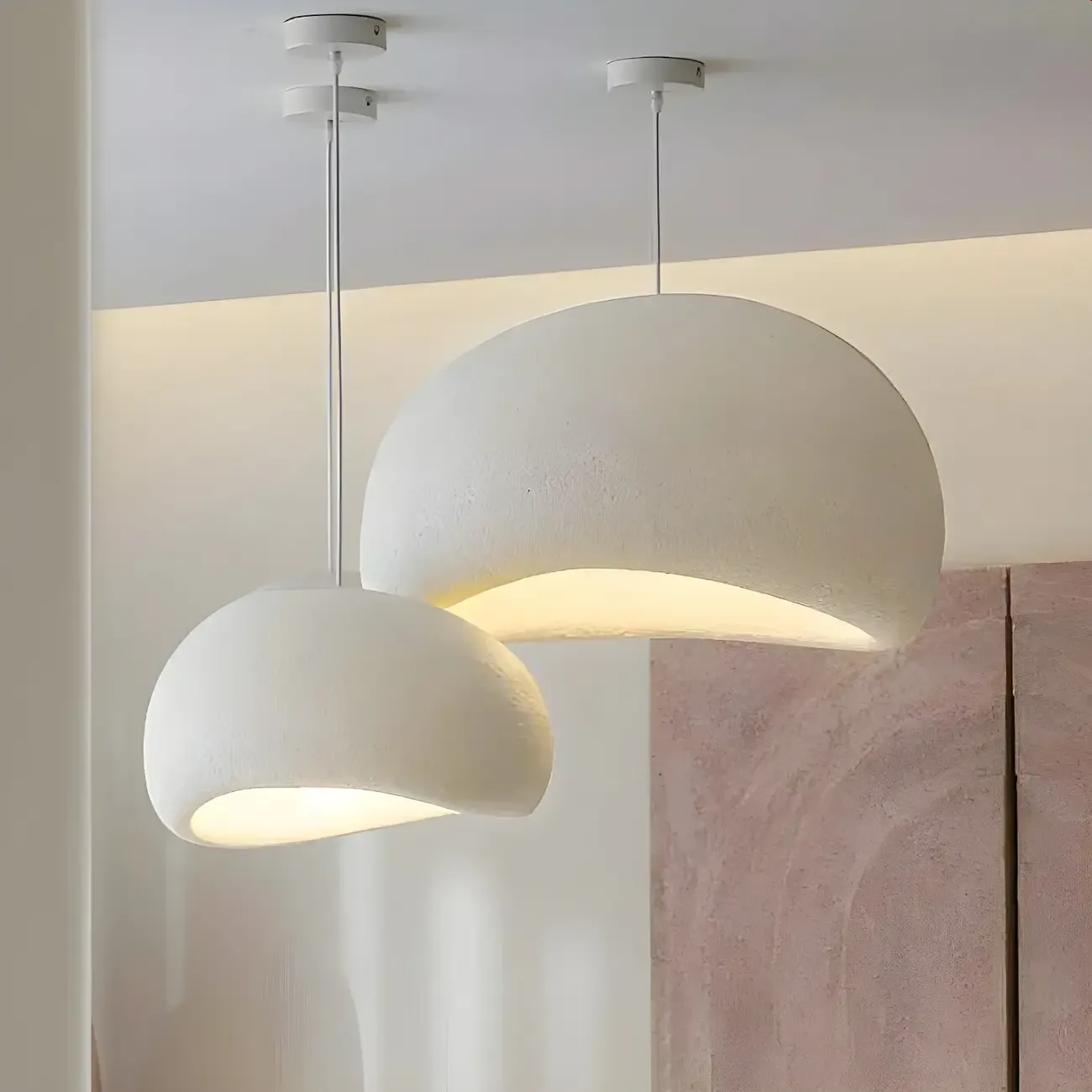 Art Deco Modern White Resin Dome Hanging Pendant Light