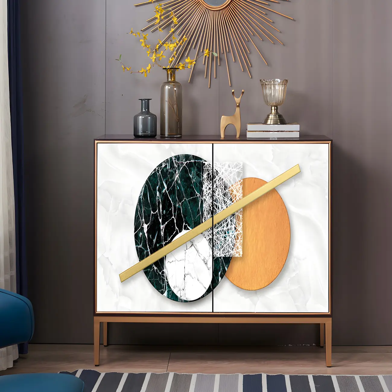 Contemporary White Wooden Sideboard with Gold Accents