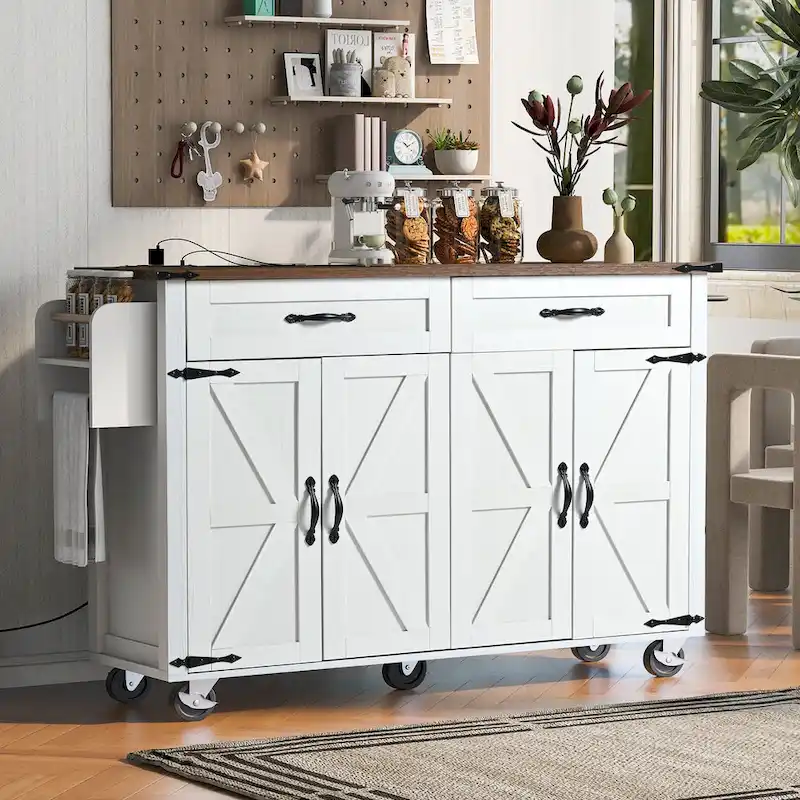 53.5Farmhouse Kitchen Island with Power Outlet