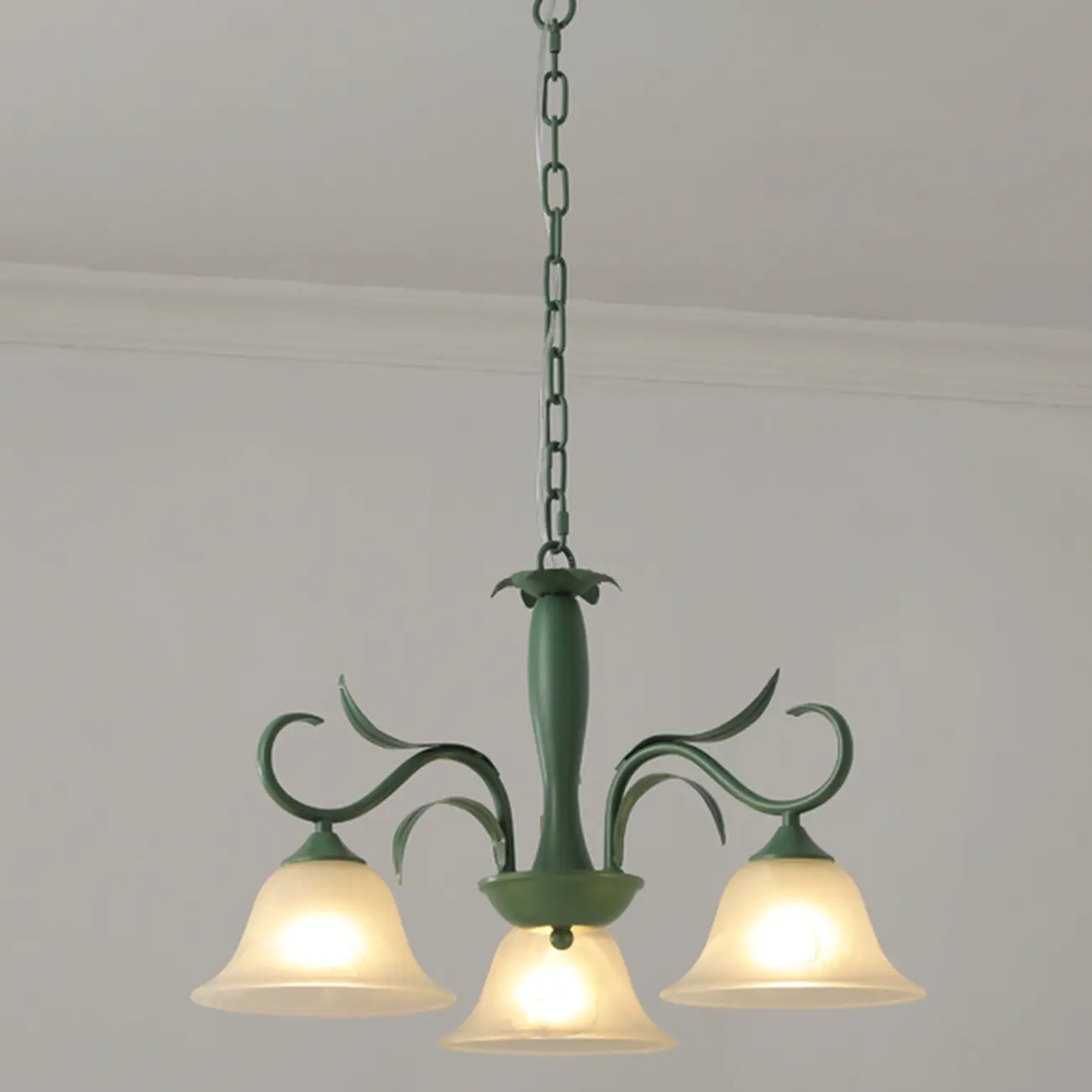Elegant Bell Glass Shade Nordic Green Metal Chandelier