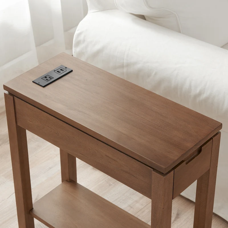Leick Home Charging Cade Wood Side Table with Drawer
