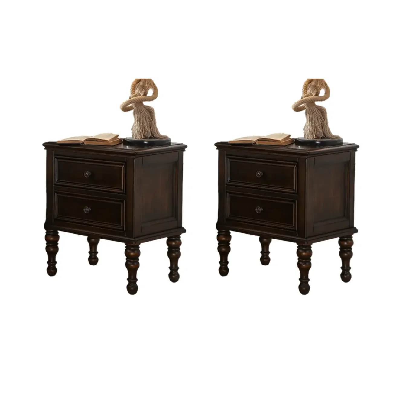 Classic Brown Espresso Wood 2-Drawer Standard Nightstand