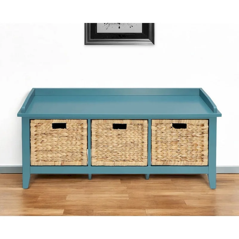 HomeRoots 43 Teal Blue Solid Wood Storage Bench with Drawers - 43