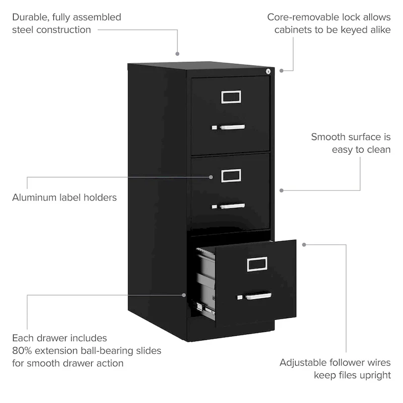 Hirsh 22-in Deep 3 Drawer, Letter Width, Vertical File Cabinet