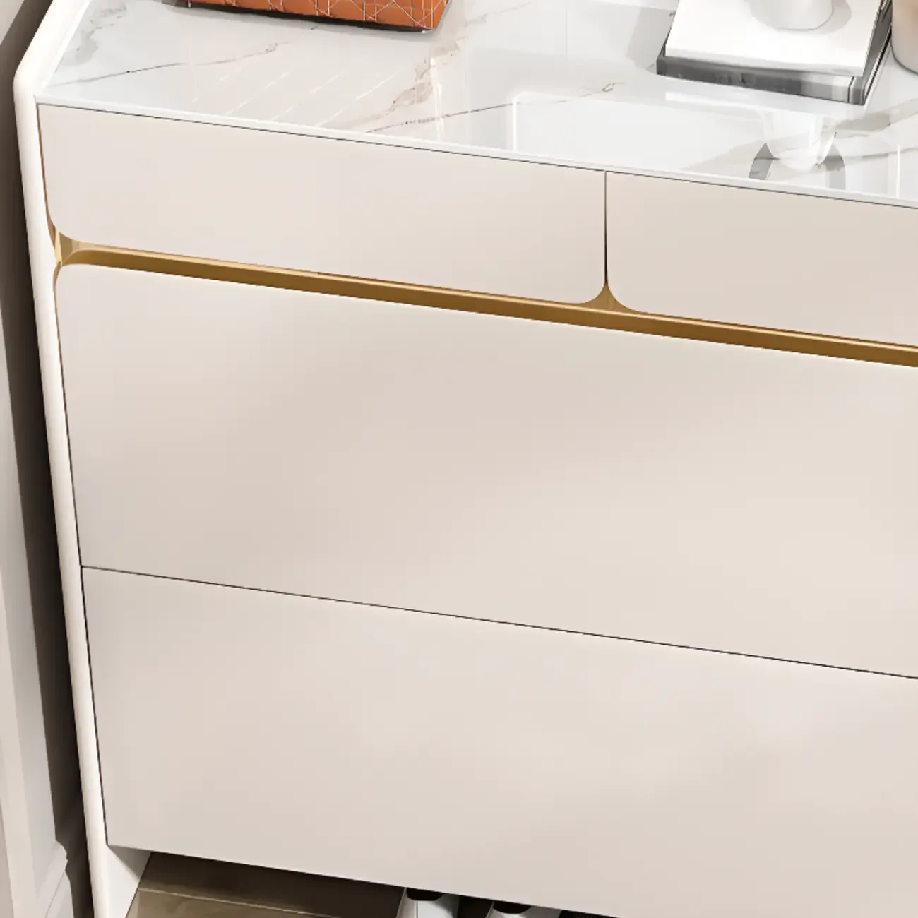 Entryway Glam White Wood Shoe Cabinet with Drawers