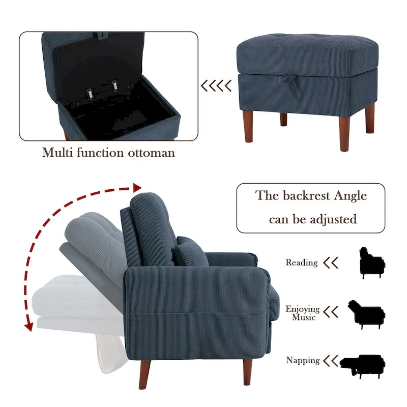 UIXE Modern Lounge Chair Accent Chair and Stroage Ottoman With Adjustable Backrest