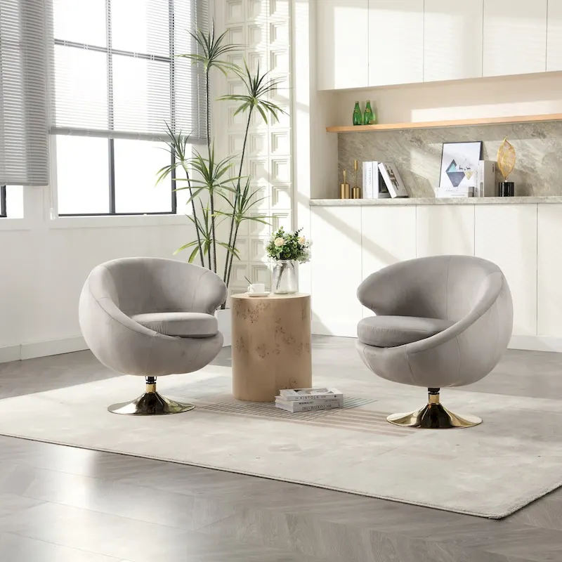 HOMEFUN Velvet 360 Degree Swivel Cuddle Barrel Accent Chairsset of 2