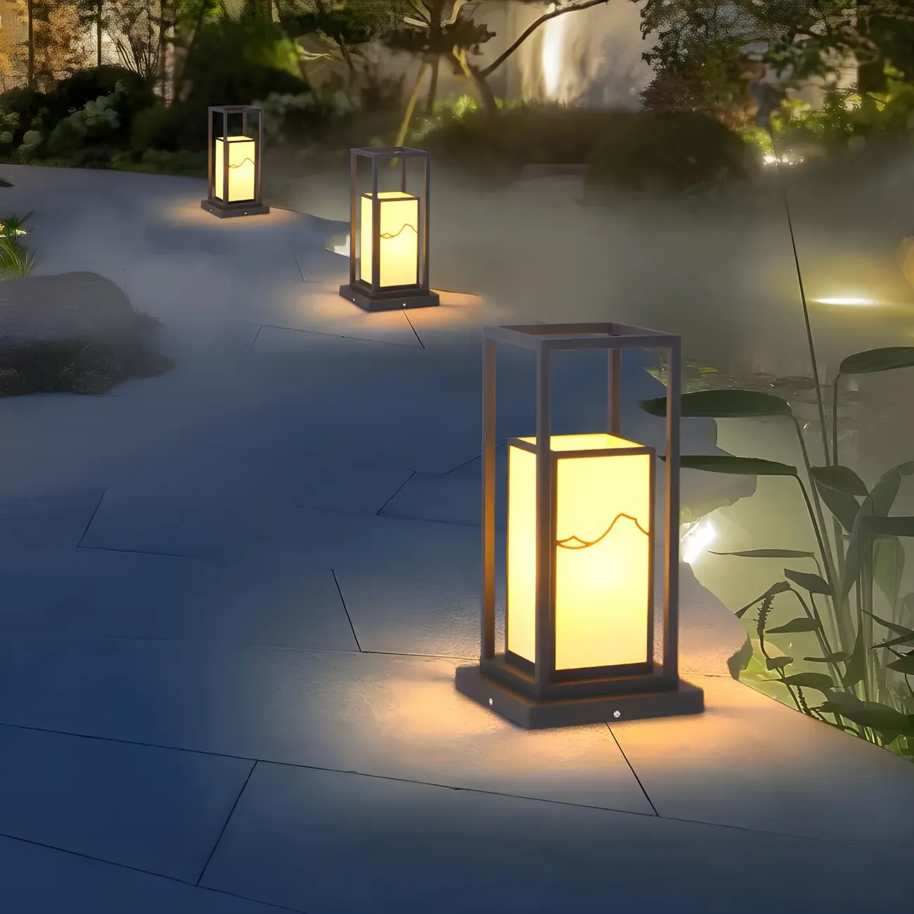 Black Metal Glass Geometric Post Cap Light