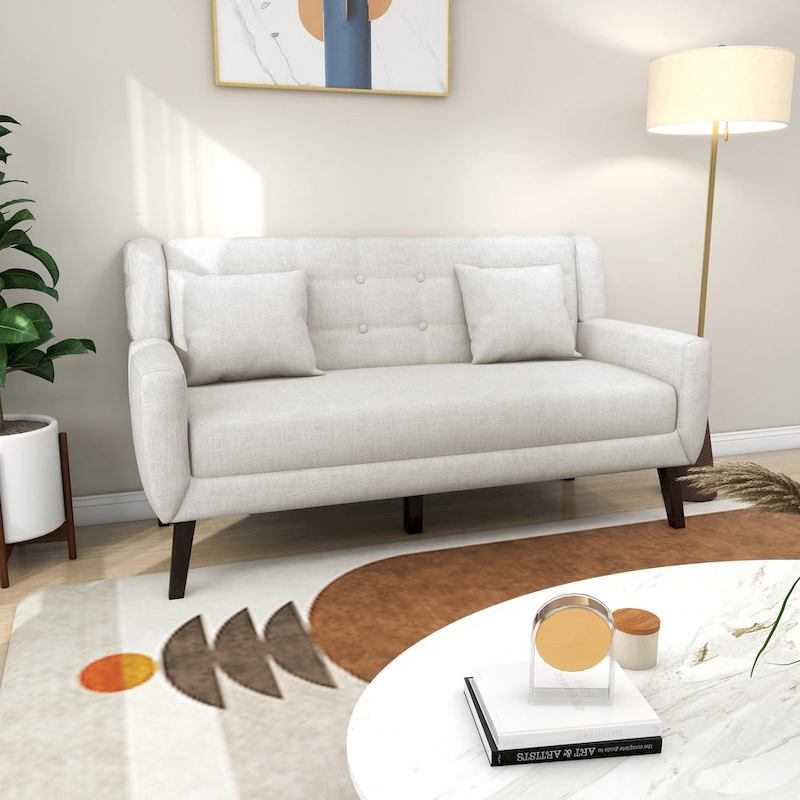 Linen Modern Tufted Loveseat Upholstered Sofa