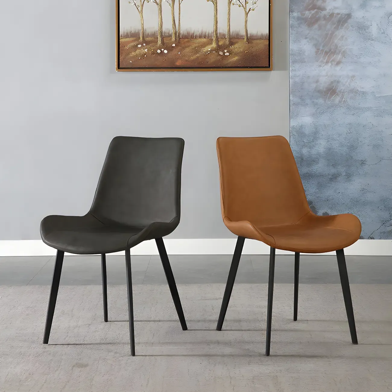 Industrial Modern Dining Chairs Set of 2 with Leather Upholstery