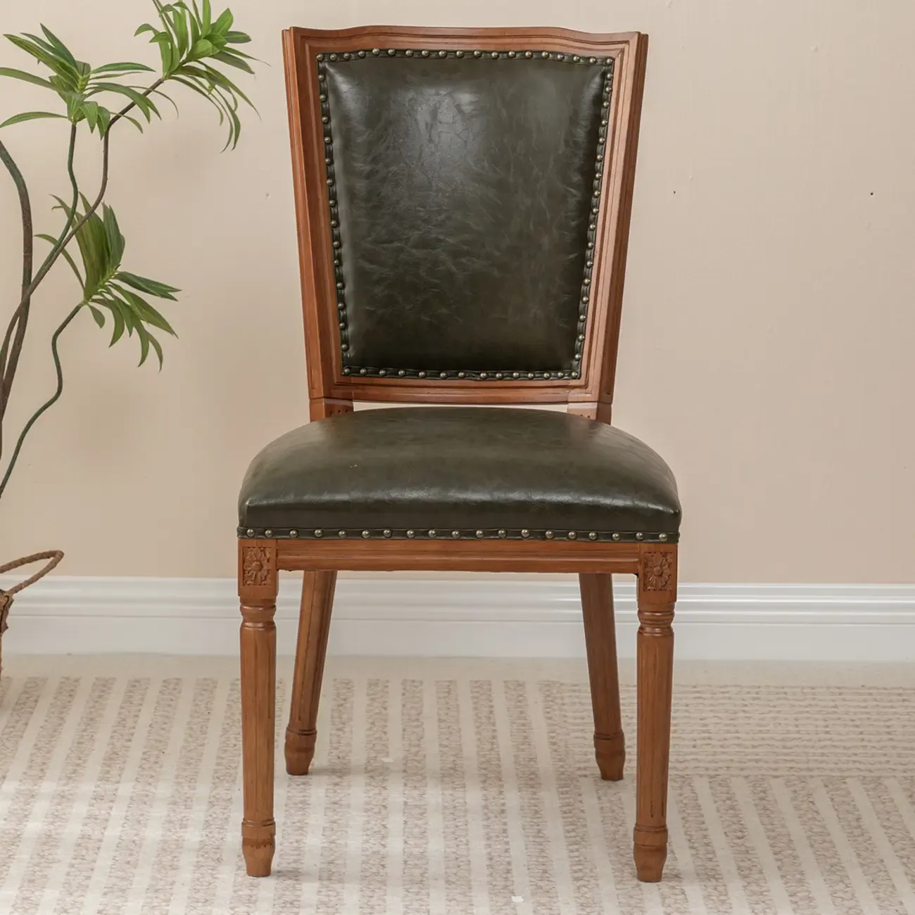 Mid Century Modern Solid Back Armless Wooden Dining Chairs