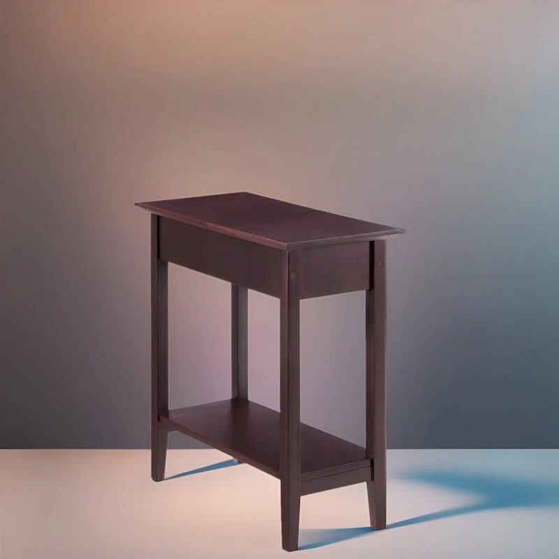 Narrow Flip-Top End Table with Drawer & Shelf, Gray/Black/Espresso/Cream/White/Cherry