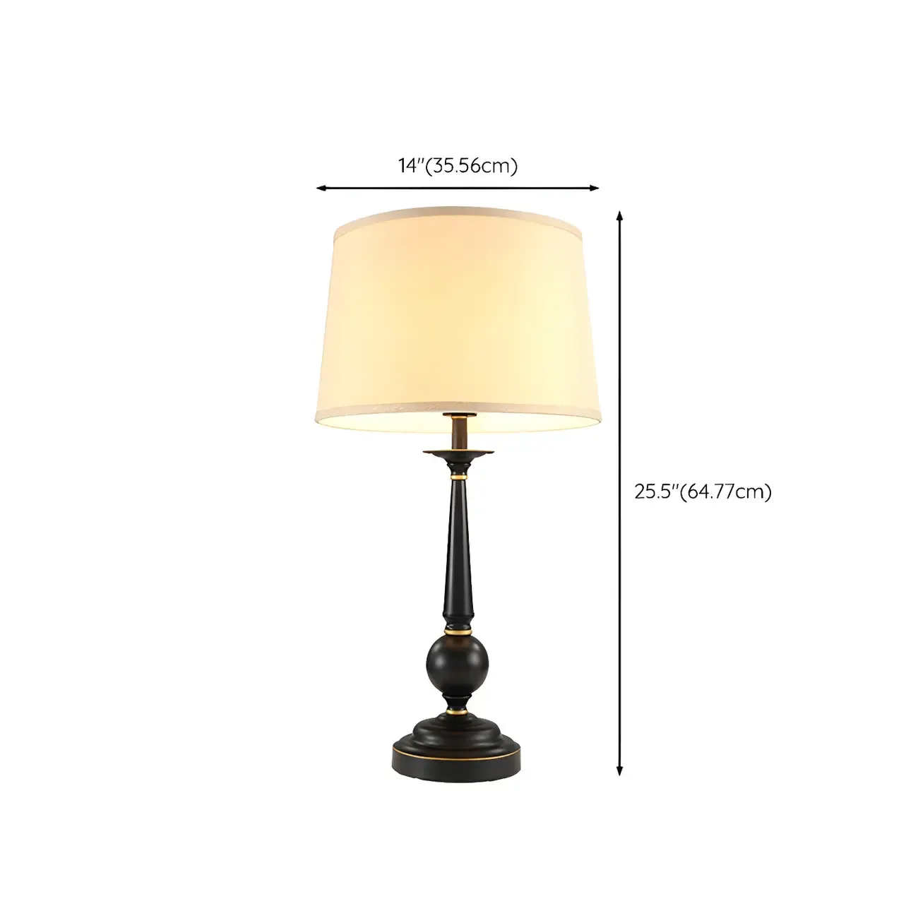 Traditional Fabric Shade Black Metal Standard Table Lamp