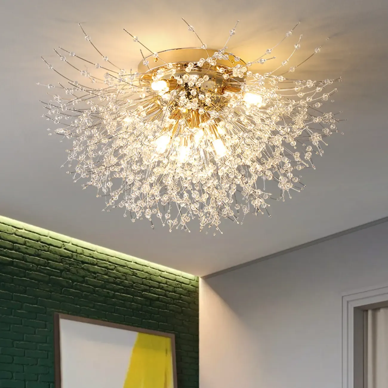 Luxury Crystal Semi Flush Ceiling Light for Dwelling Space